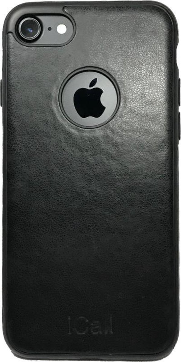 Hoesje geschikt voor Apple iPhone 7 - TPU Luxury Leather Electropating Case Black met Gouden Bumper (Zwart Silicone Kunstlederen Hoesje)