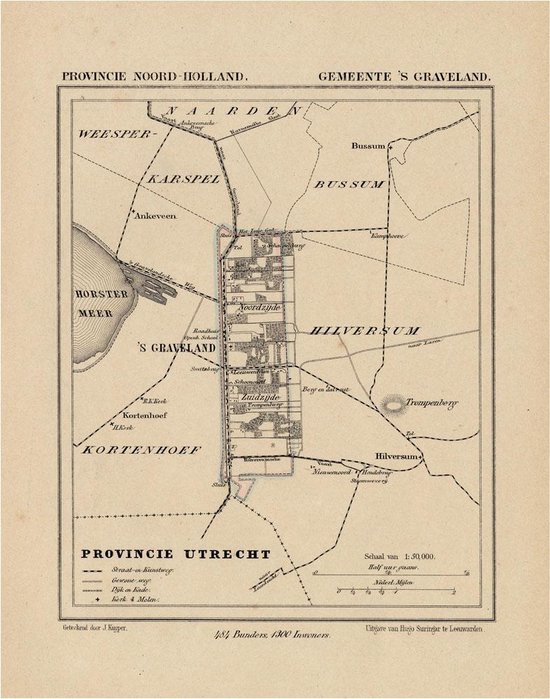 Historische kaart, plattegrond van gemeente s Graveland in Noord Holland uit 1867 door Kuyper van Kaartcadeau.com