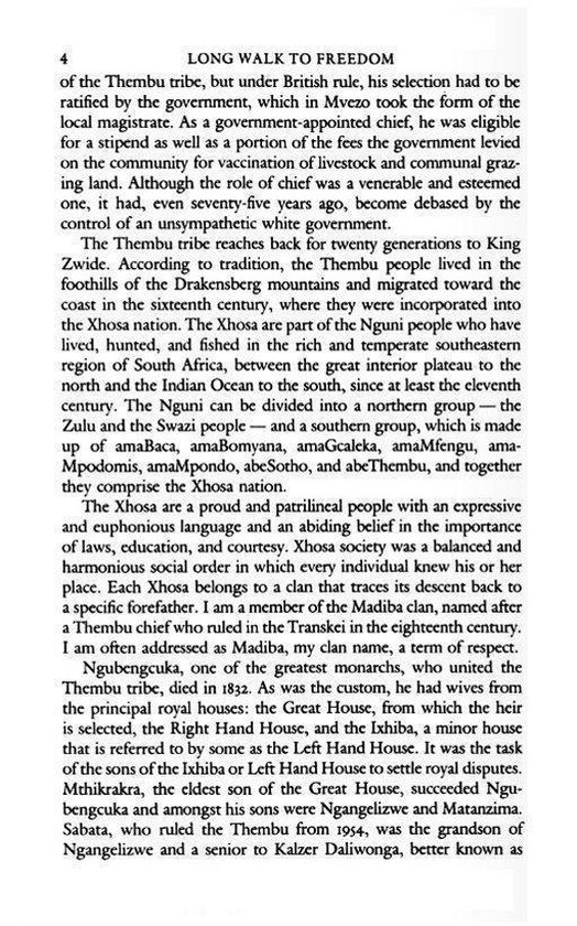 Tekst over de stichting van de Thembu stam, de Xhosa en de Nguni volkeren.