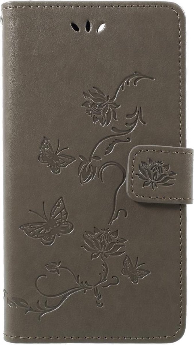 Bloemen & Vlinders Book Case - Geschikt voor Huawei P Smart (2018) Hoesje - Grijs