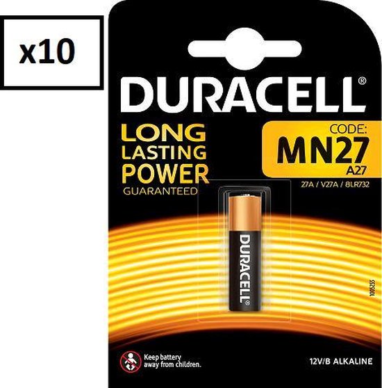 10 pièces (10 blisters) - Batterie Duracell MN27 27A 12v | bol