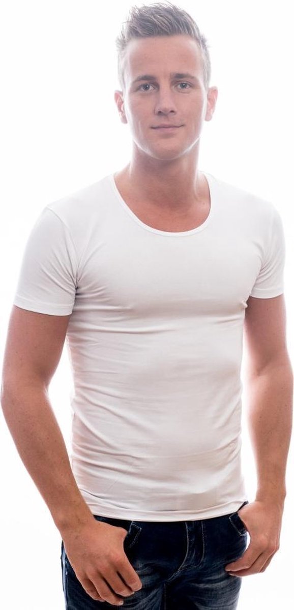 Executie omroeper van nu af aan Garage 205 - Bodyfit T-shirt diepe ronde hals korte mouw wit L 95% katoen  5% elastan | bol.com