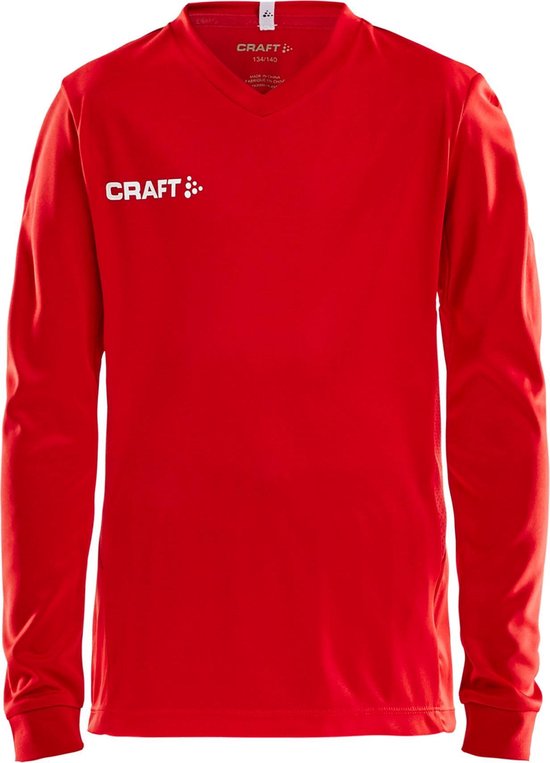 Craft Squad Jersey Solid LS Shirt Junior  Sportshirt - Maat 158  - Unisex - rood/wit Maat 158/164