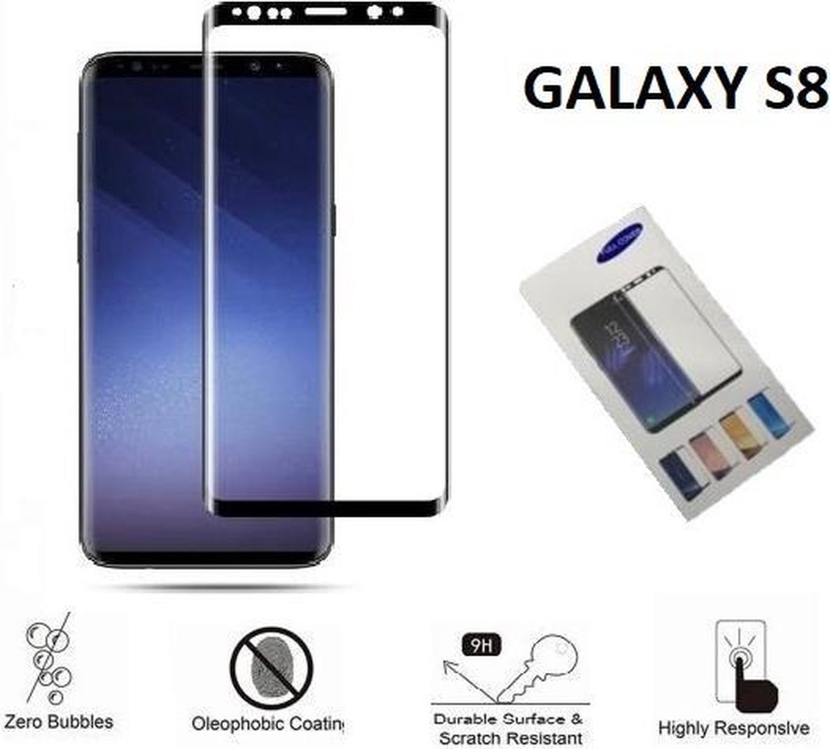 Samsung Galaxy S8 3D Glass screenprotector Gehard Glas Bescherming Film