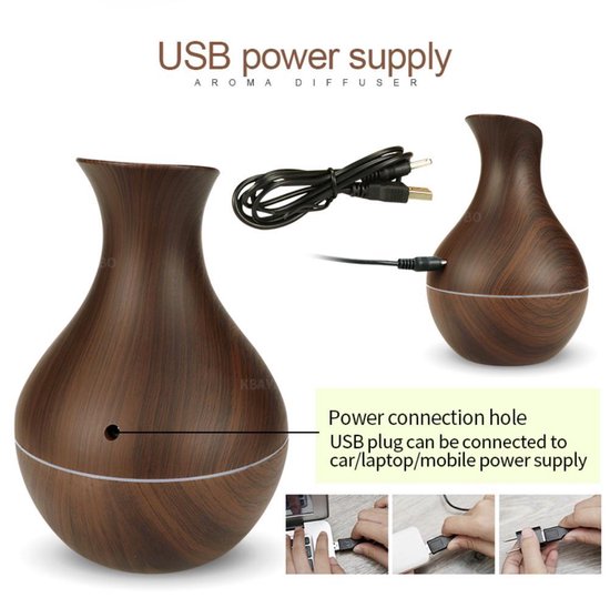 Aroma Diffuser - Luchtbevochtiger Aroma Therapie + NEUTRIHERBS Olie 10 ML - Vernevelaar – Verstuiver – Donkerbruin