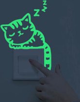 Glow In The Dark Sleepy Cute Cat / slapende kat / poes kinderkamer decoratie lichtknop nachtlampje muur sticker