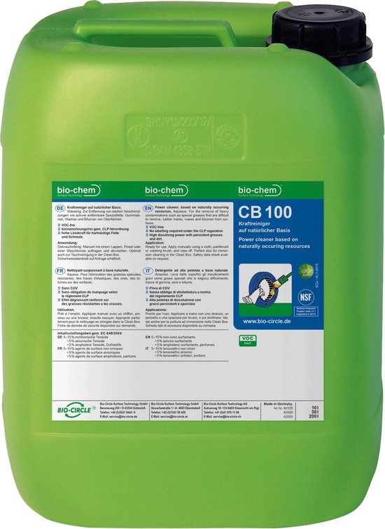 Bio-Circle CB 100 Industrial Cleaner & Degreaser - 20L Powerful Solvent-Free Cleaner