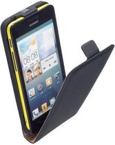 LELYCASE Lederen Flip Case Cover Cover Huawei Ascend G525 Zwart