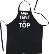 Mijncadeautje Schort -Mijn tent is top - Mooie - grappige - leuke Keukenschort - Zwart