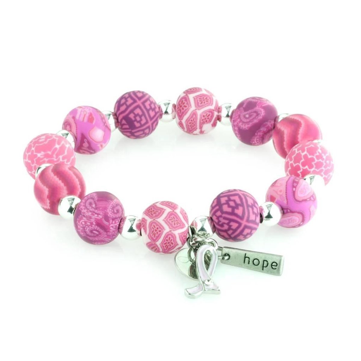 Jilzarah Pink Ribbon medium kralen armband roze