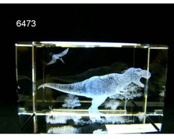 Omslag van 3D Laser Gravure T-Rex in Glasblok – 8 x 5 x 5 cm – Met Geschenkverpakking