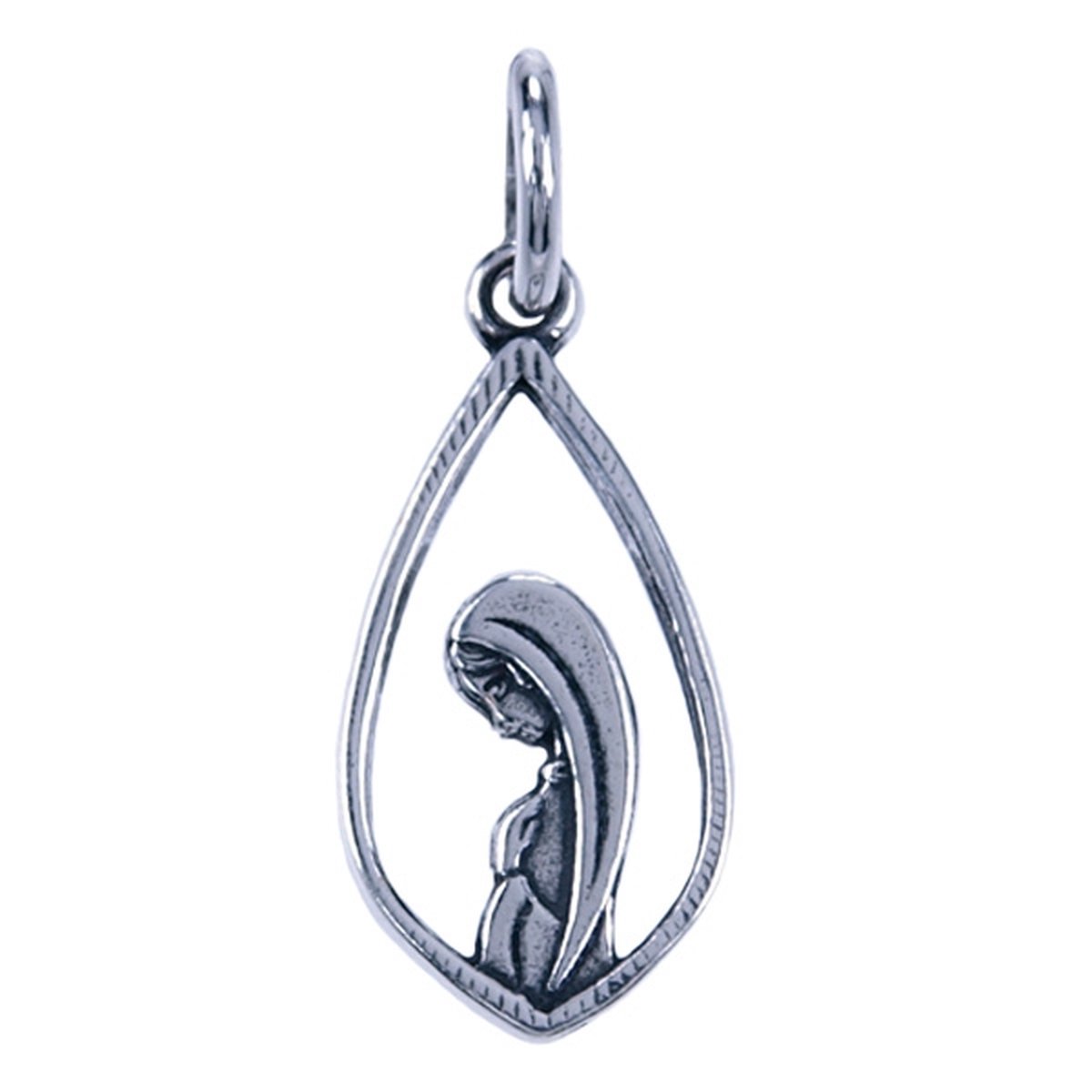 Zilveren Heilige Maagd Maria ovaal ketting hanger