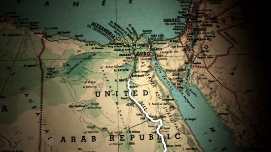 Gedetailleerde kaart van Egypte met de Nijl, Alexandrië en Caïro.