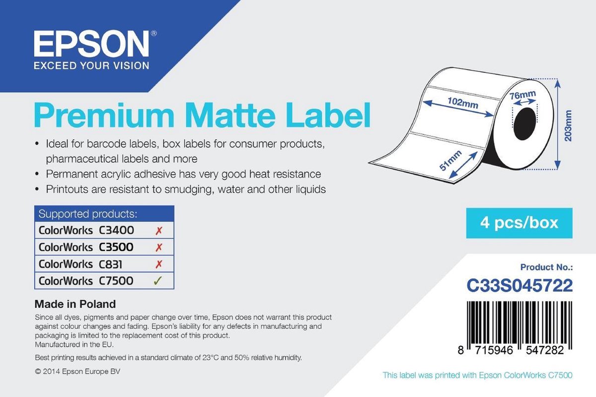 Epson printeretiketten Premium Matte 102mm x 51mm, 2310