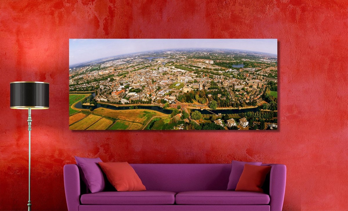 Den Bosch in Panorama | 170 x 70 cm | Foto op Canvas | Luchtfoto | Wanddecoratie | Skyline | Bijzonder Gedetailleerd | 's Hertogenbosch