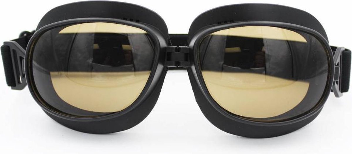 Pothelm Vintage Vliegeniersbril Zwart - Retro Motorbril Motorbril Heren - Donker Glas