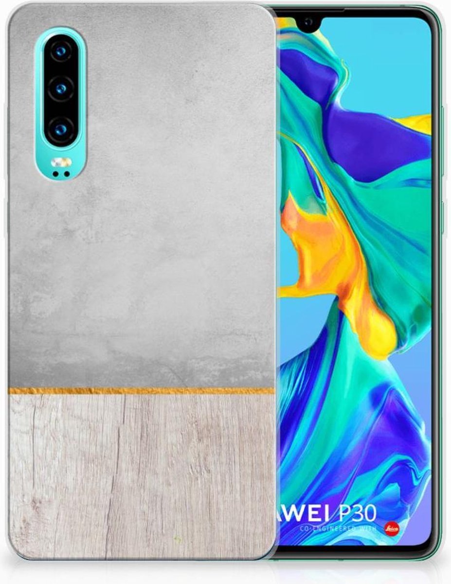 Huawei P30 Bumper Hoesje Wood Concrete