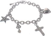 Zilverkleurige bedel armband met ster, hart, kruis en sleutel