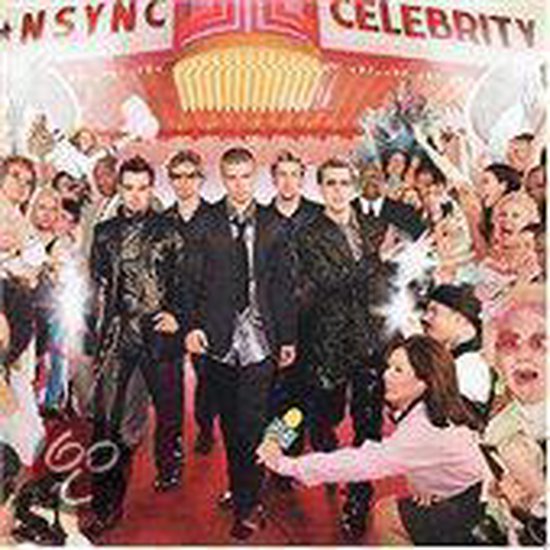NSYNC op de rode loper voor de 'Celebrity' albumcover, omringd door fans en pers.
