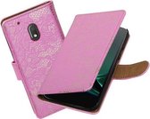 BestCases.nl Roze Lace booktype hoesje voor Motorola Moto G4 Play