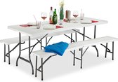 Relaxdays biertafel en banken - opvouwbaar - biertafelset - picknicktafel voor feesten wit