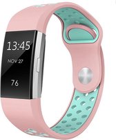 Horlogebandje voor de Fitbit charge 2 – roze mintgroen – maat: s - verstelbaar sportbandje -  sportief siliconen polsbandje - sluiting met drukknop - polsband - activity tracker bandje - Stijlvol wearablebandje - bestand tegen water, olie en vetten.