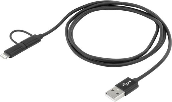 Ansmann Apple iPad/iPhone/iPod, Mobiele telefoon, Laptop Laadkabel [1x USB-A 2.0 stekker - 1x Micro-USB-stekker, Apple dock-stekker Lightning] 1.20 m Zwart