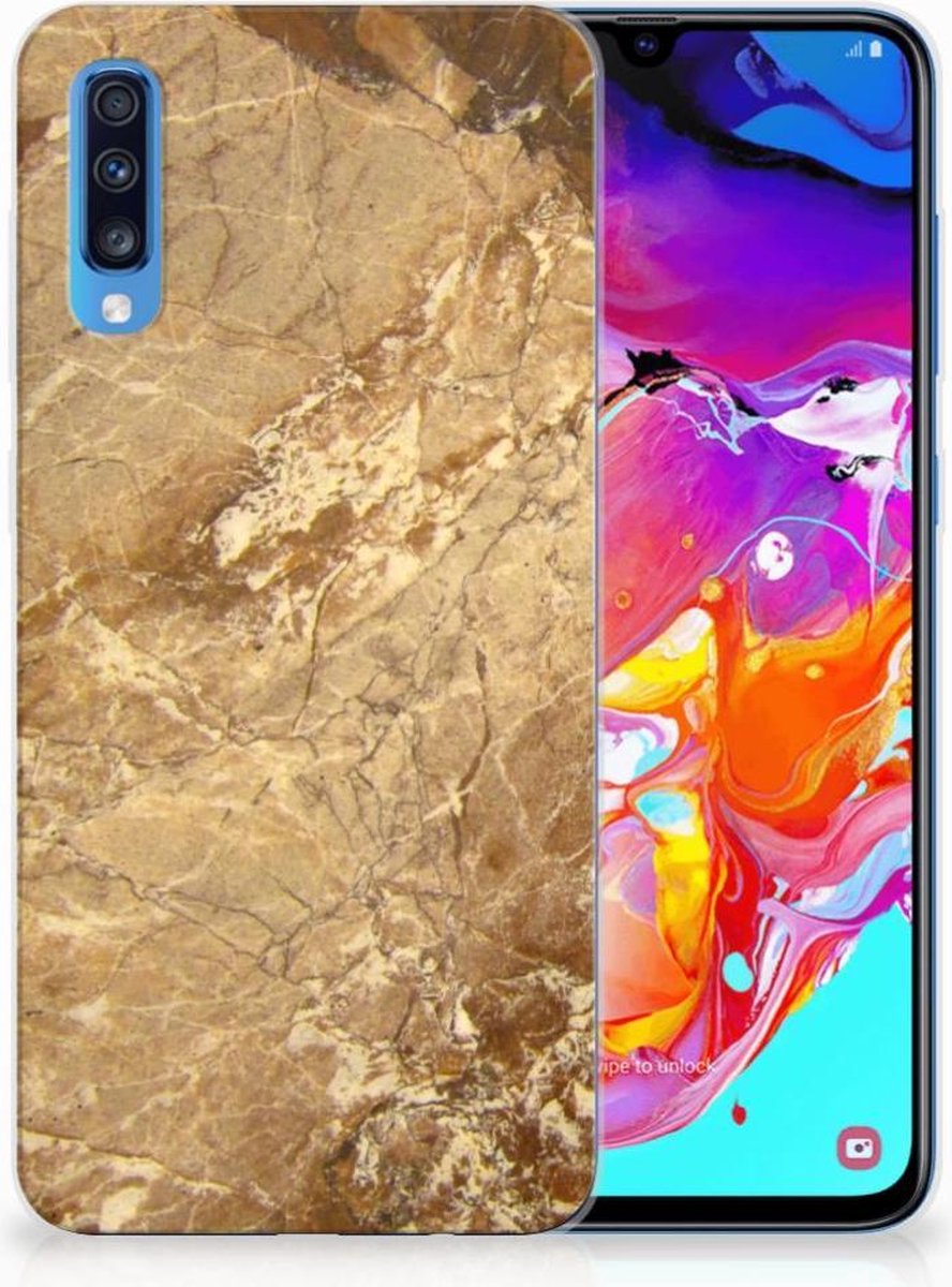 Samsung Galaxy A70 TPU Siliconen Hoesje Marmer Creme