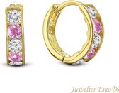 Juwelier Emo - 14 Karaat Gouden Kinderoorbellen meisje met Roze Zirkonia stenen - KIDS - 10 mm