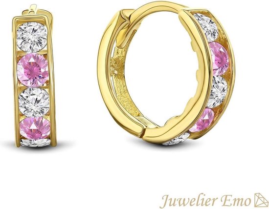 Juwelier - 14 Karaat Gouden Kinderoorbellen met Roze Zirkonia stenen | bol.com