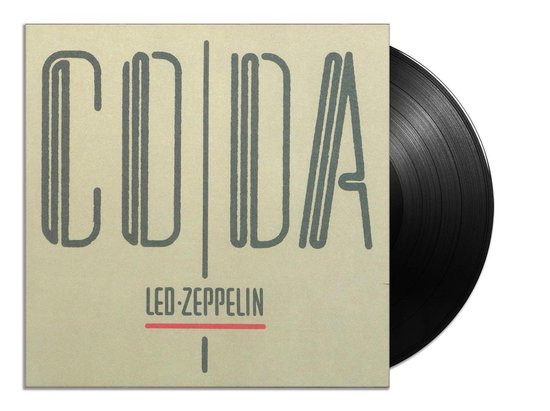Disque vinyle Led Zeppelin Coda avec pochette grise et lettres vertes "CODA".