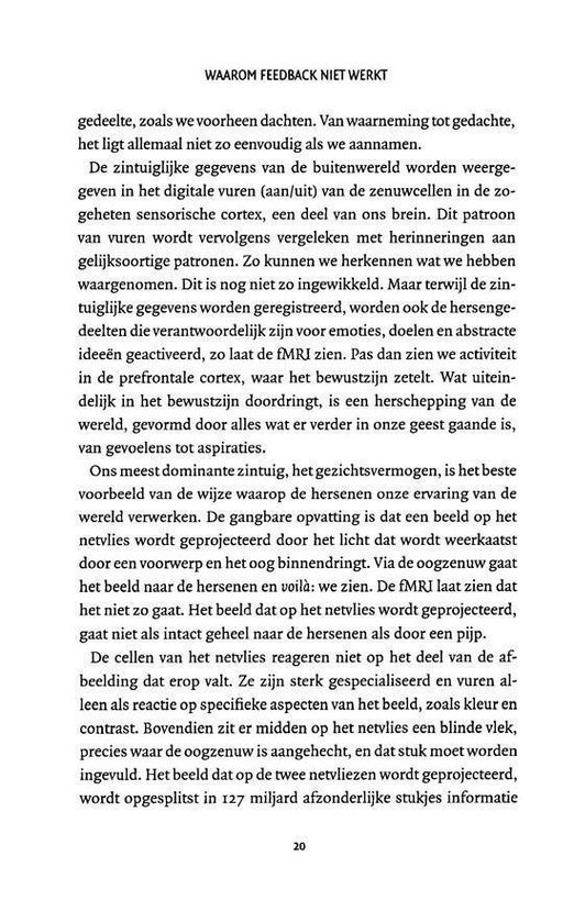 Pagina 20 met tekst over feedback, de hersenen en visuele waarneming.