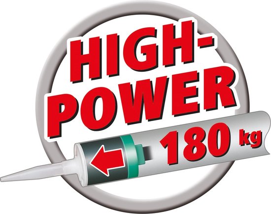 Wolfcraft 'HIGH-POWER 180 kg' logo met een kitkoker en rode pijl.