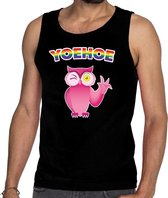 Yoehoe gay pride tanktop met roze knipogende uil zwart heren 2XL