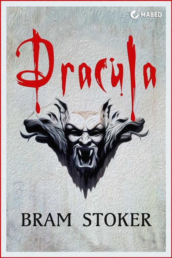 Couverture du livre Dracula de Bram Stoker avec un visage effrayant aux crocs apparents sur un fond gris texturé.