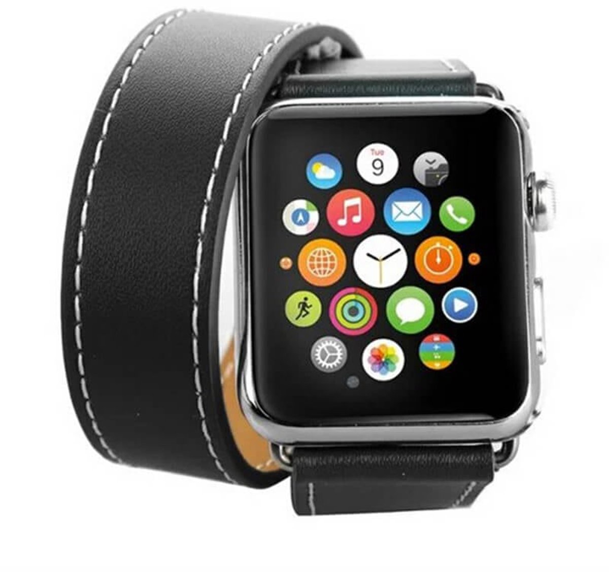 watchbands-shop.nl Leren bandje - bandje geschikt voor Apple Watch Series 1/2/3 (42mm) - Zwart
