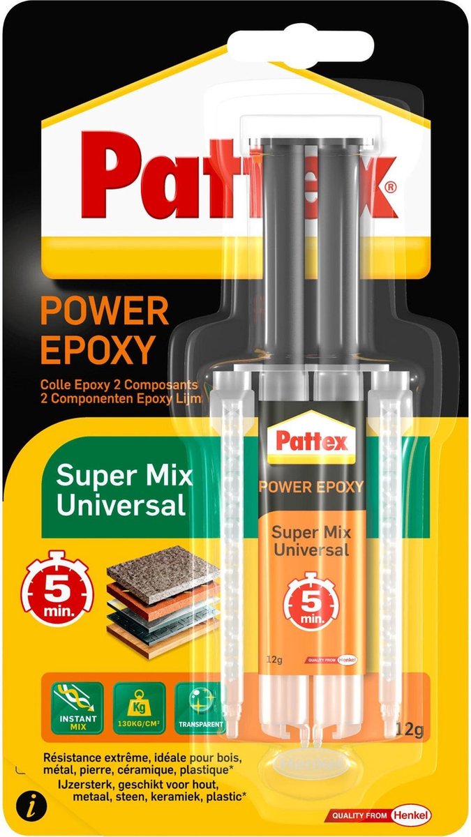 Pattex Twee componentenlijm SuperMix Universal 11gram | 2-componentenlijm Epoxy | Extreem sterk & Makkelijk Bindend. - Pattex