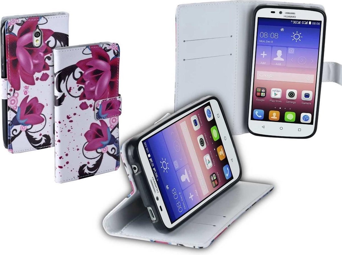 Bloemen design TPU bookcase hoes voor Huawei Y625 wallet cover