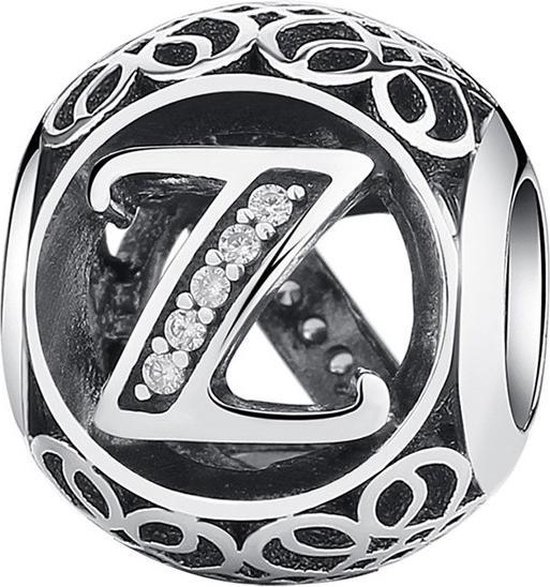 Zilveren bedel letter Z met zirkonia steentjes