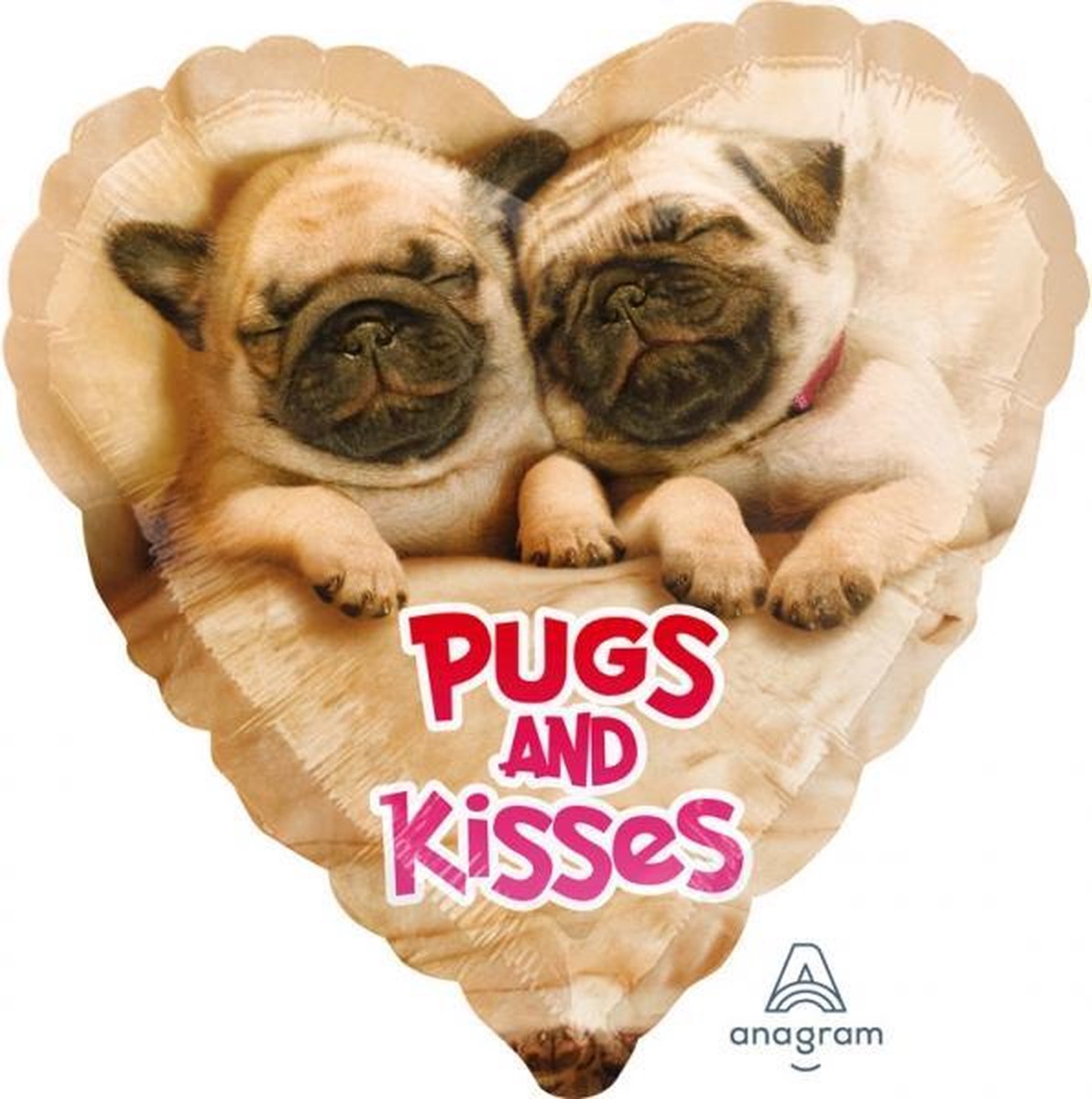 "Pugs & Kisses" FolieBallon Hart, 43cm