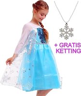 Elsa Jurk - Prinsessenjurk - maat 134-140 (140) + Gratis Ketting