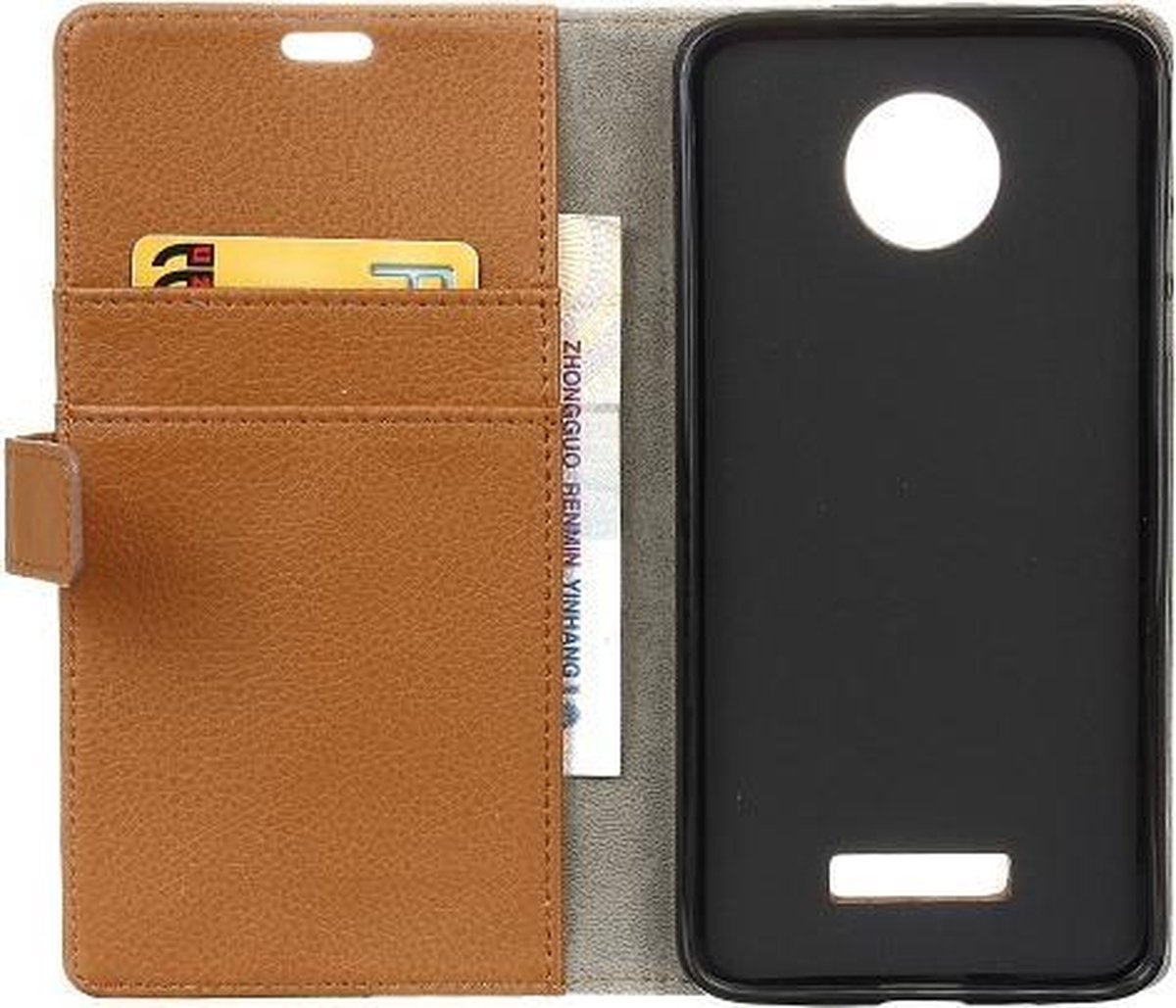 Litchi cover bruin wallet case hoesje Motorola Moto Z
