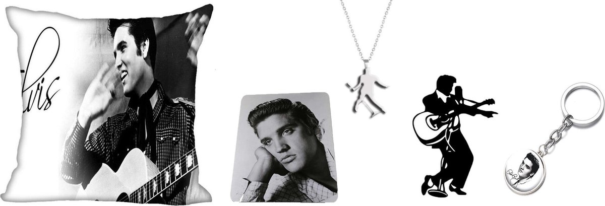 Elvis presley pakket kussensloop muismat autosticker sleutelhanger ketting 5 fan items van The King of rock and roll