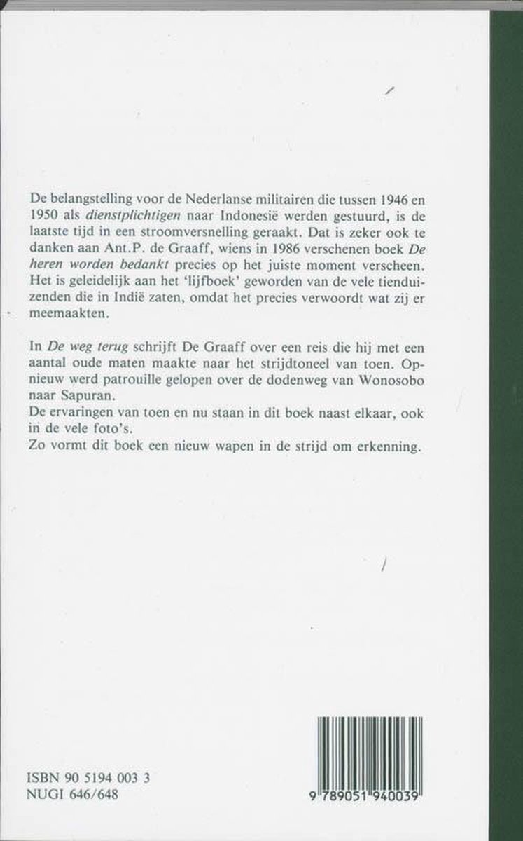 Achterkant van een boek met tekst en ISBN-nummer 90 5194 003 3 NUGI 646/648.