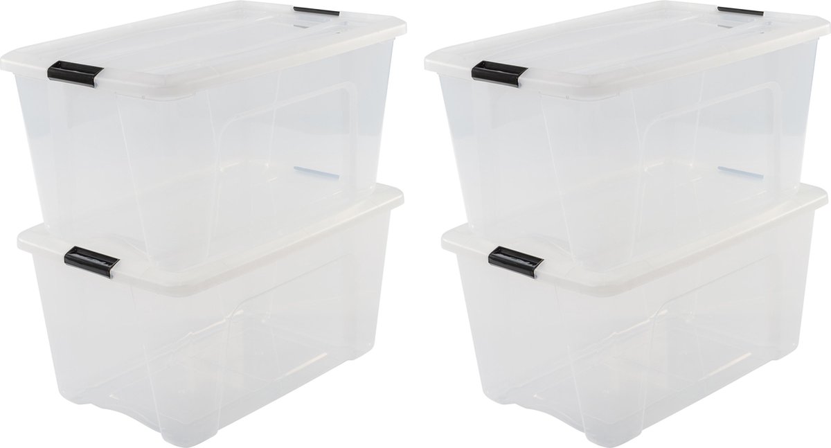 IRIS Topbox Opbergbox - 45L - 4 stuks - Transparant/Zwart