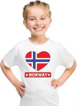 Noorwegen hart vlag t-shirt wit jongens en meisjes 146/152