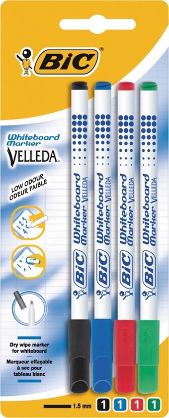 Viltstift bic 1721 whiteboard rond f assorti | Blister a 4 stuk