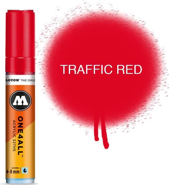 Molotow 327HS Traffic Red - Marqueur acrylique rouge - Pointe biseautée 4-8mm - Couleur rouge