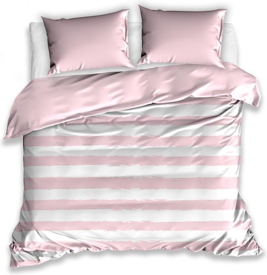 WellBed - Dekbedovertrek - Katoen - Tweepersoons - 220x200 - Dream stripes  roze | bol.com