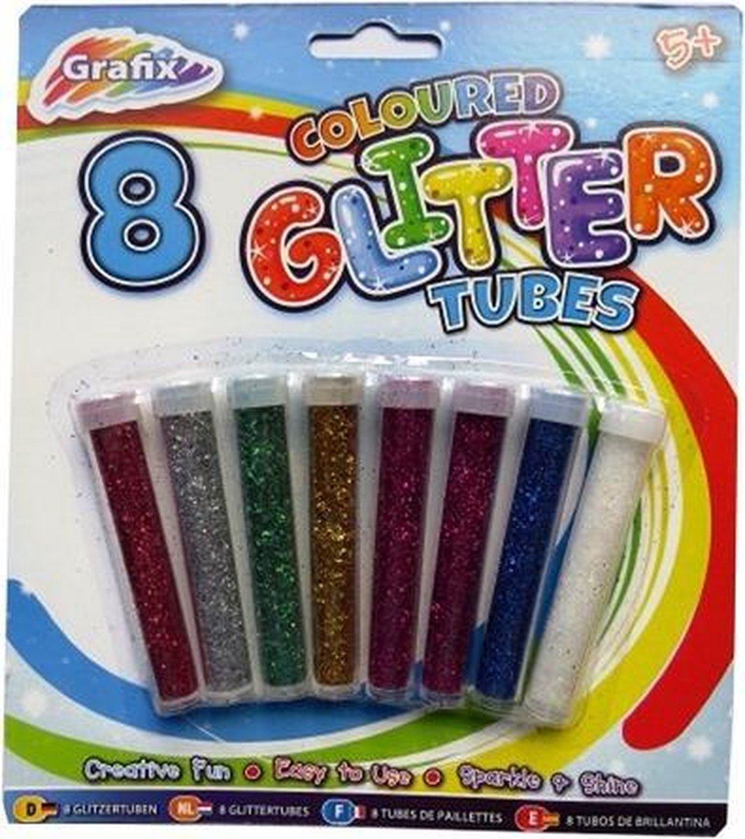 Knutsel Glitters 8 kleuren - glitter poeder - glitters knutsel